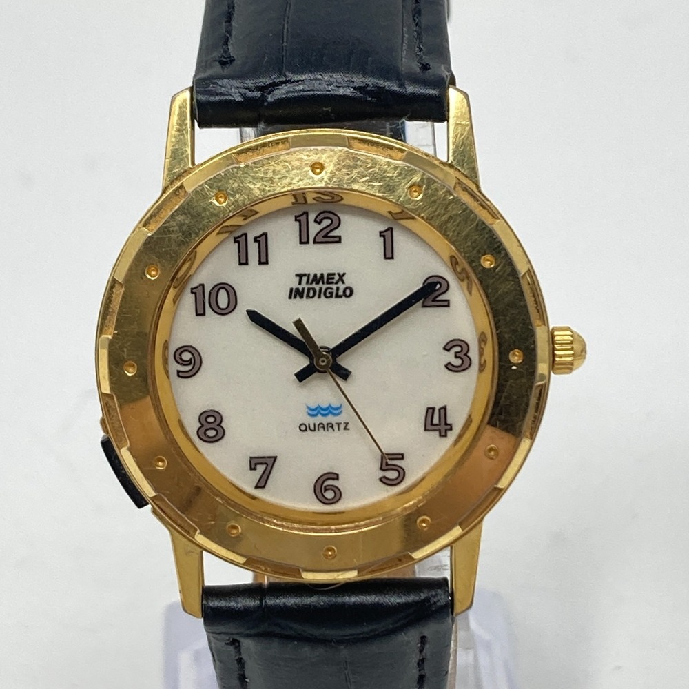 Vintage Timex Watch Men Women 32mm Gold Tone BROKEN INDIGLO New Battery 1993 9"